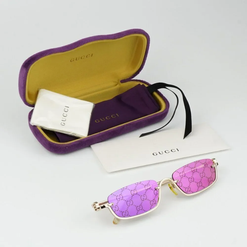 NEW Gucci GG1278S 005 Gold Violet Treatment Monogram Rectangle Unisex Sunglasses